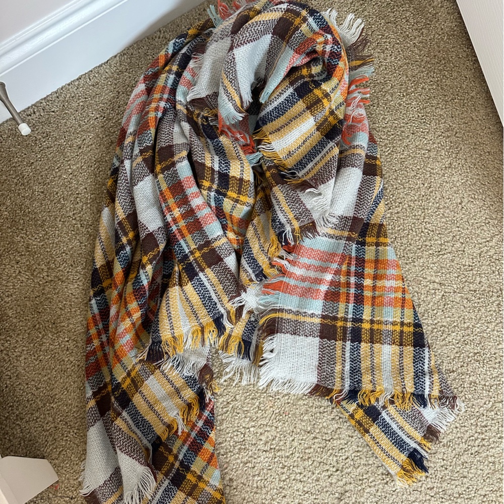 Large mustard modern boho chic Plaid Blanket Scarf - Picture 3 of 3